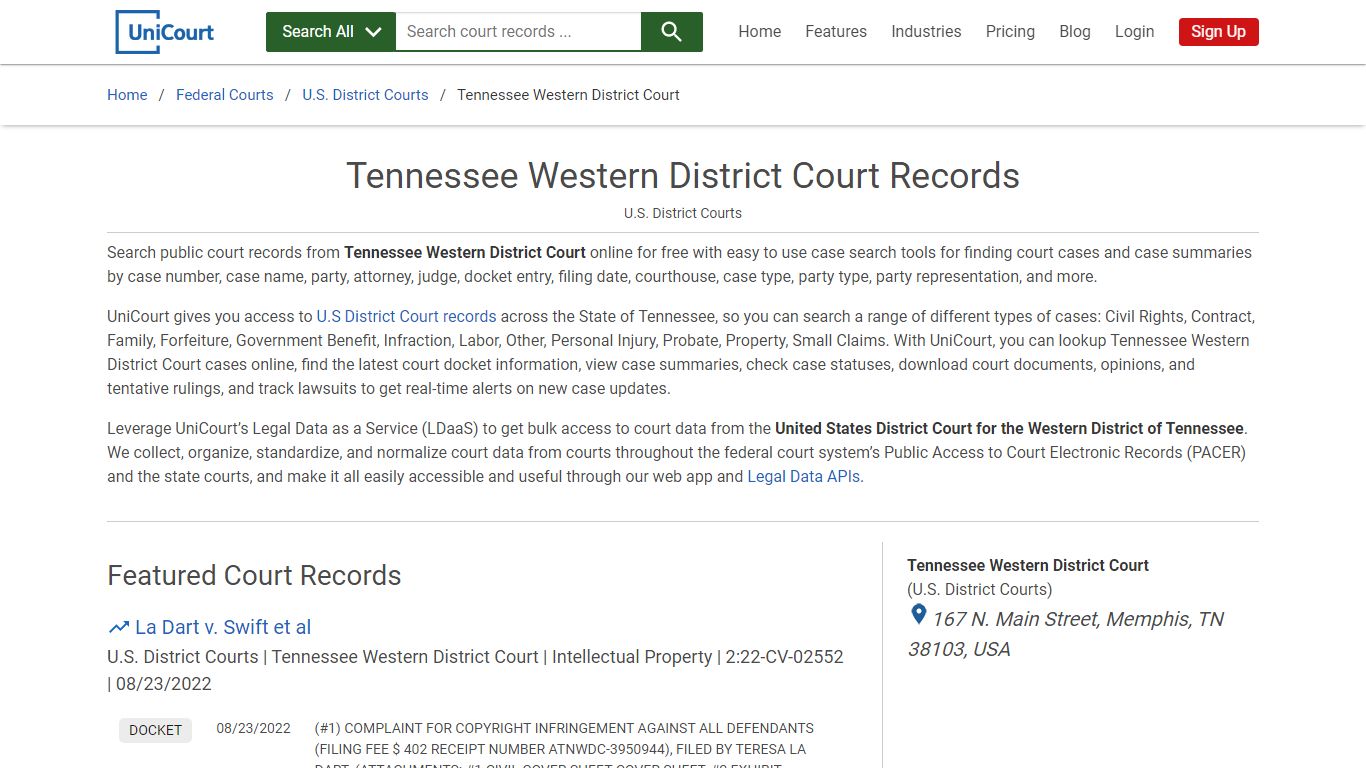 Tennessee Western District Court Records | PACER Case Search | UniCourt